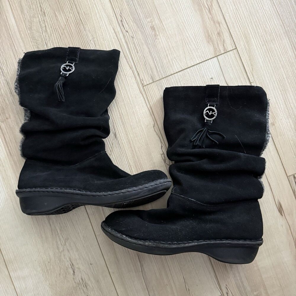 NEW AK ANNE KLEIN KAIL BLACK SUEDE Faux Fur cuff Winter Boots Snow Size 8
